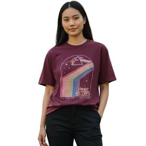 Pink Floyd Maroon Prism Rainbow Graphic Tee Size XL